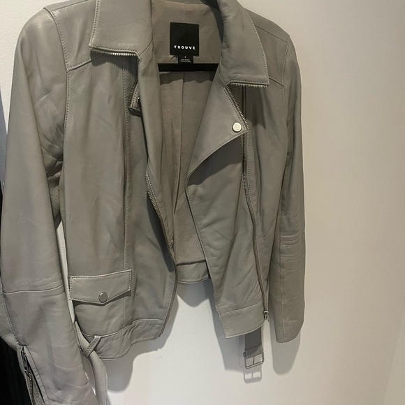 Trouve Jackets & Coats Trouv Gray Leather Moto Jacket Dry Cleaned